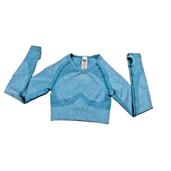 Gymshark Crop Top Women's Small Blue Seamless Long Sleeve Stretch Athletic - Picture 1 of 7